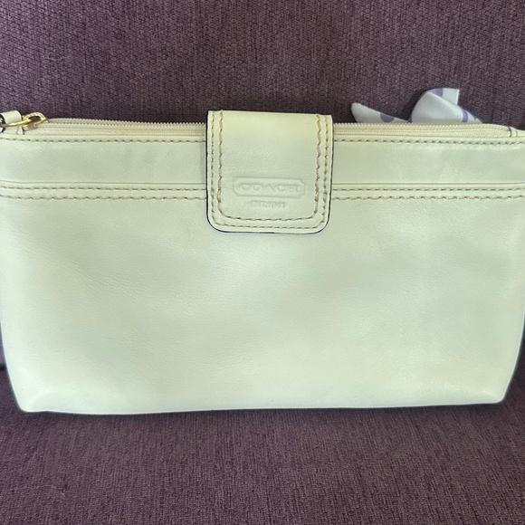 Legacy White Leather Coach Wristlet with Purple Scarf - Picture 2 of 3
